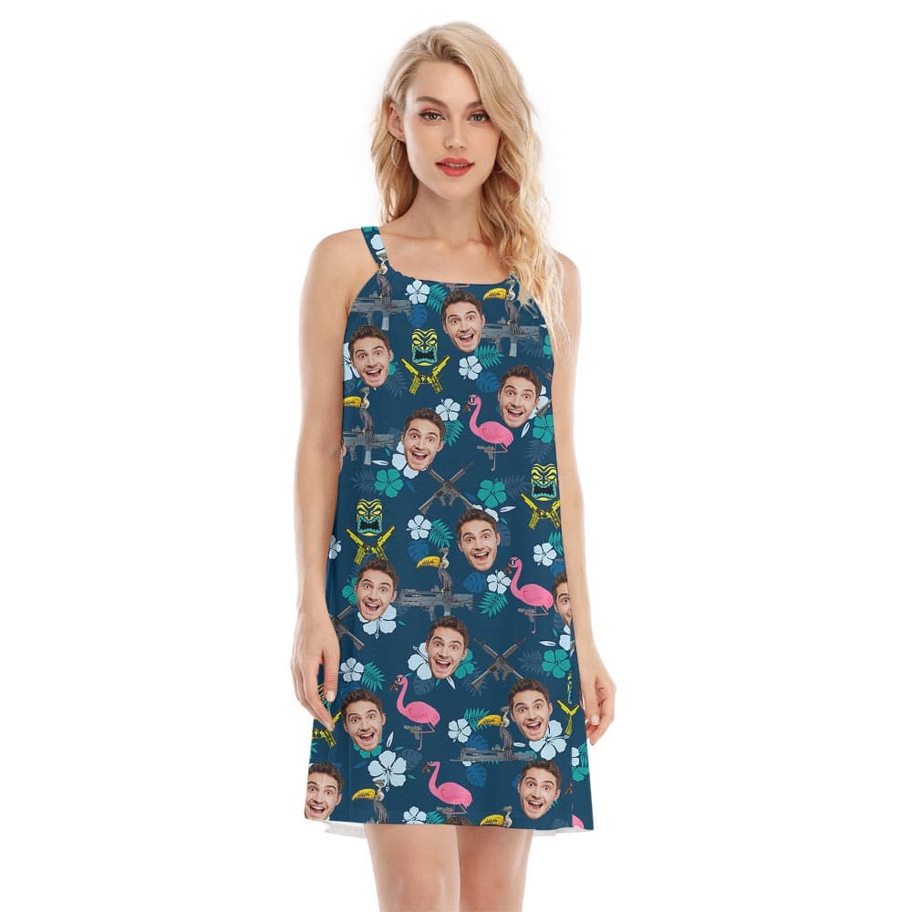 Flamingo Hawaiian Women Custom Face Cami Dress