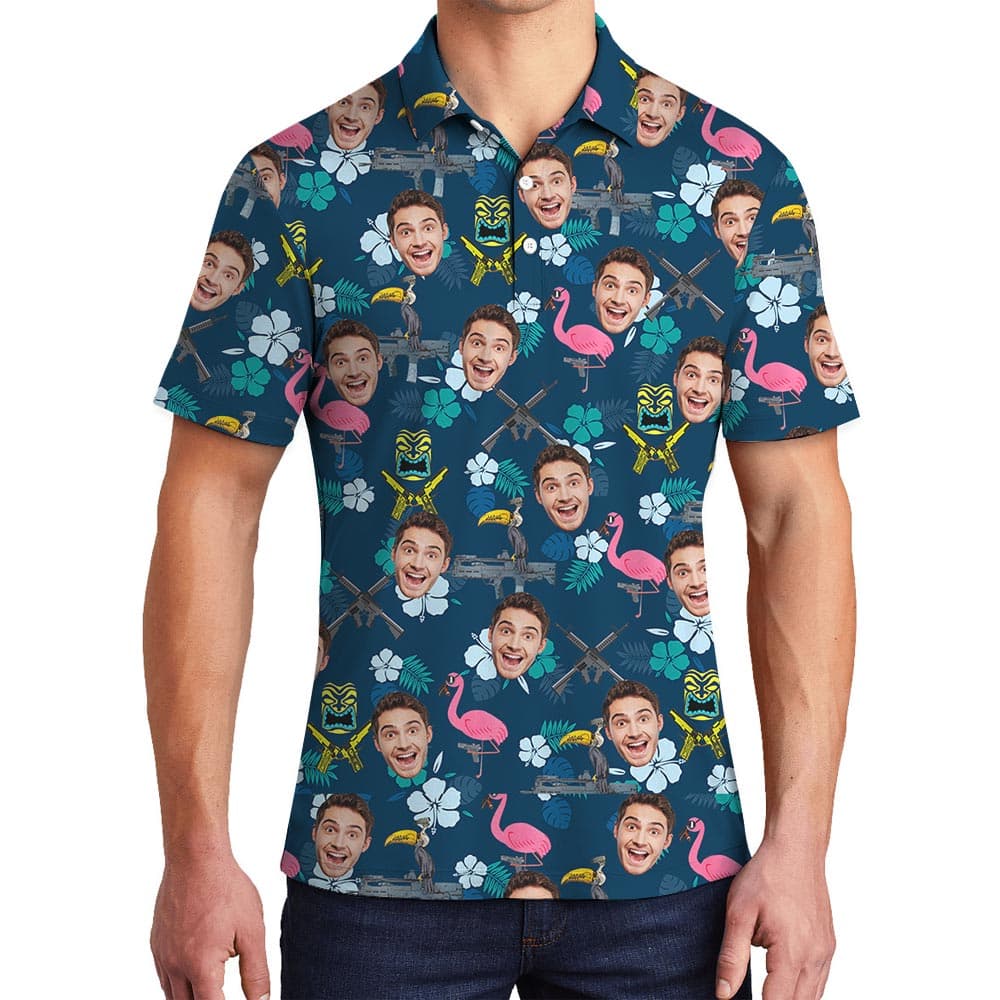 Hawaiian Custom Polo Men With Flamingo Pattern