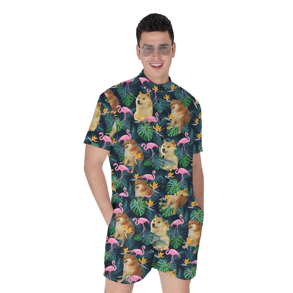 Funny Doge Meme Hawaiian Men's Romper