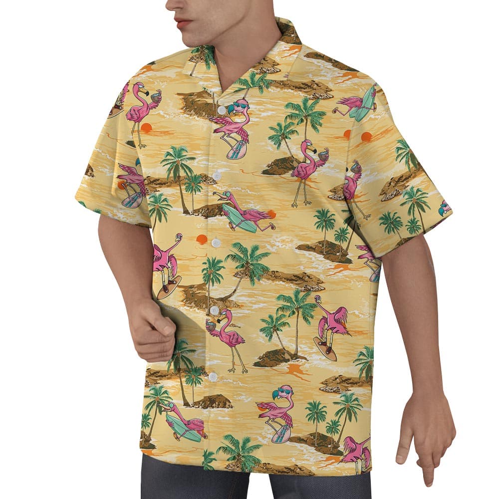 Men's Flamingo Hawaiian Beach Shirt