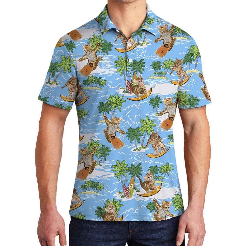 Summer Hawaiian Polo Men For Meow Lover