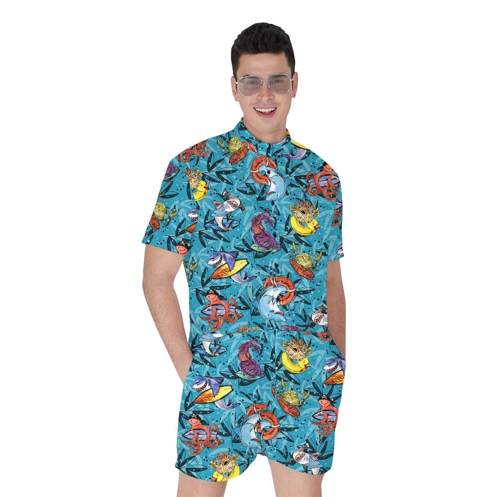 Ocean Life In Hawaiian Men's Romper