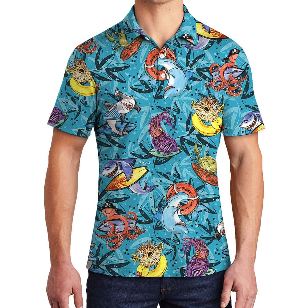 Deep Ocean In Hawaiian Polo Men