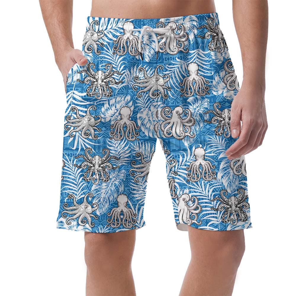 Octopus Blue Men's Hawaiian Shorts1