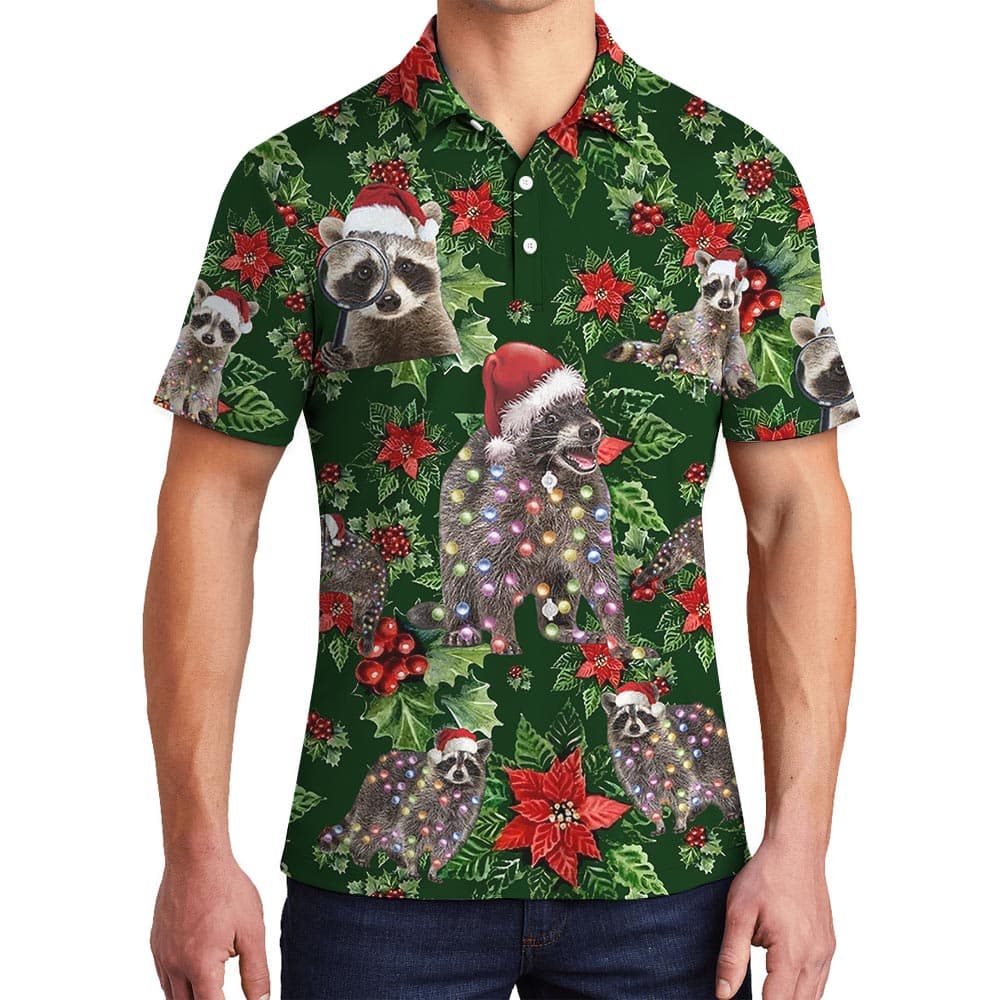 Funny Hawaiian Raccoon Polo Men