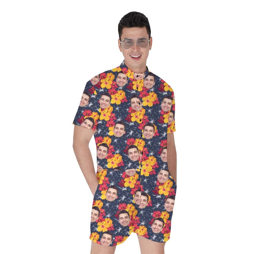 Festive Flower Matching Custom Hawaiian Romper Men