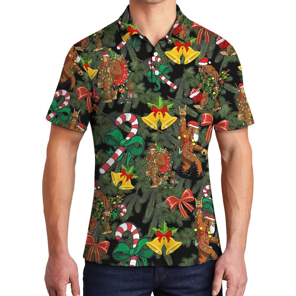 Xmas Men's Polo With Bigfoot And Icon