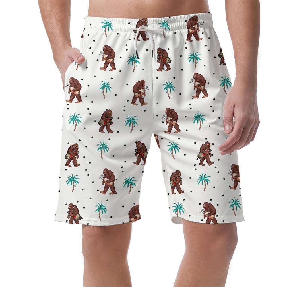 Hawaiian Men's Shorts With Bigfoot Pattern
