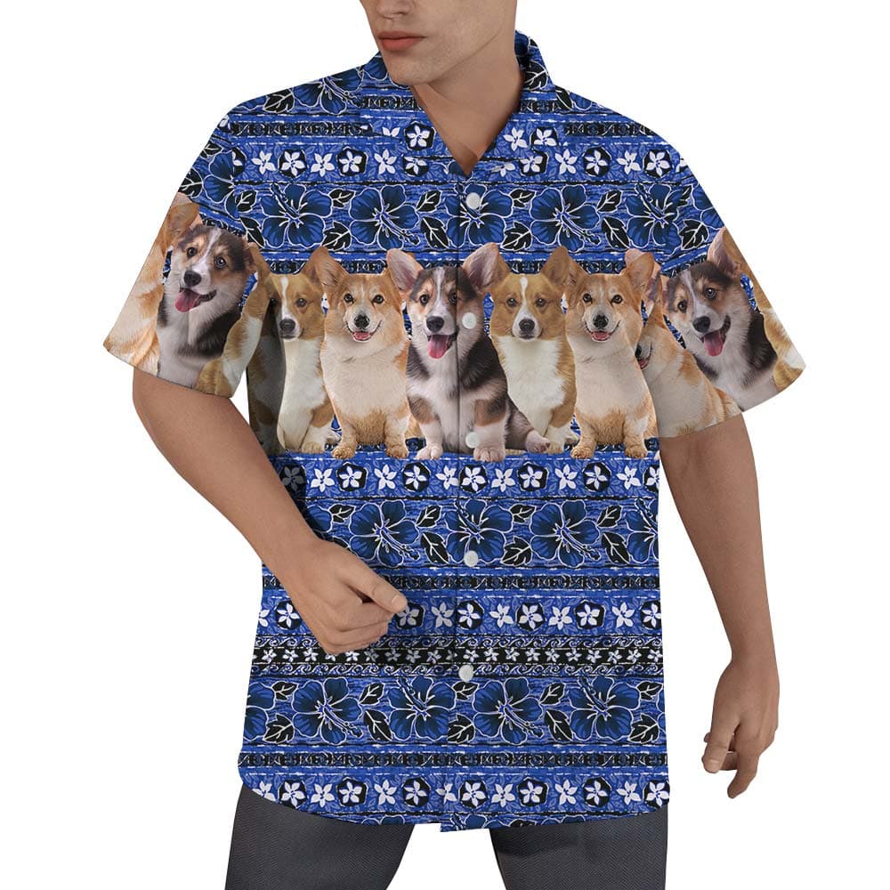 Corgi Blue Summer Hawaiian Shirt Men