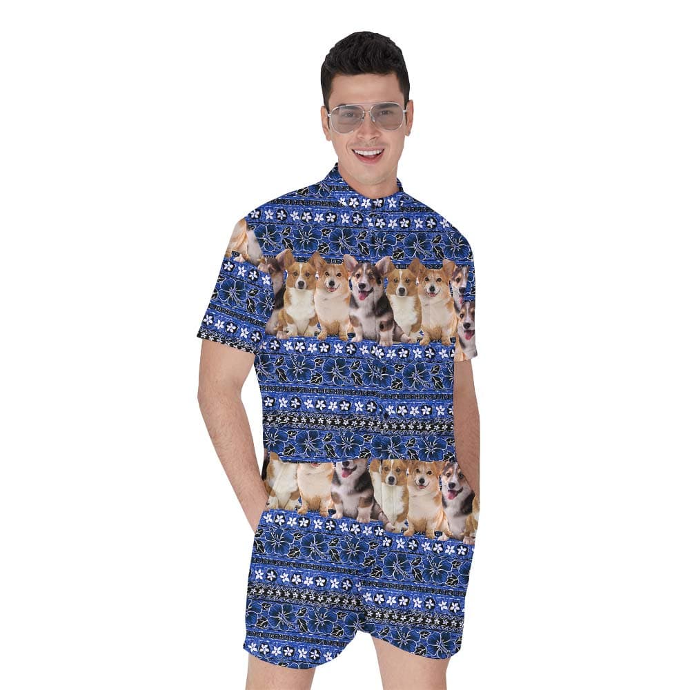 Corgi Blue Hawaiian Romper Men