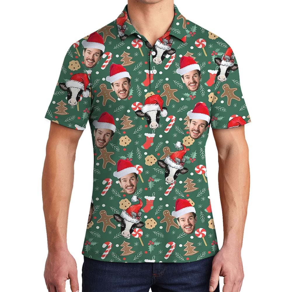 Funny Christmas Cow Personalized Aloha Men's Polo