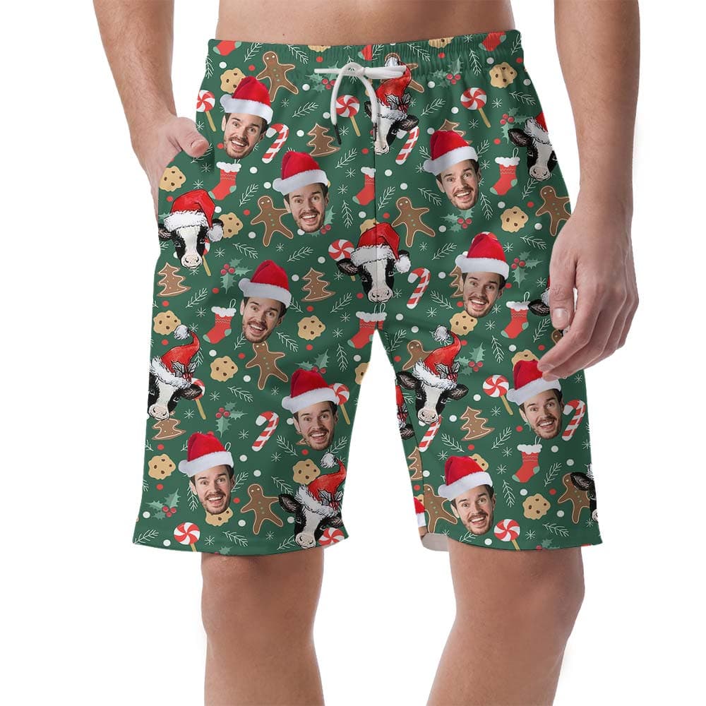 Custom Hawaiian Men's Shorts With Xmas Cow Pattern
