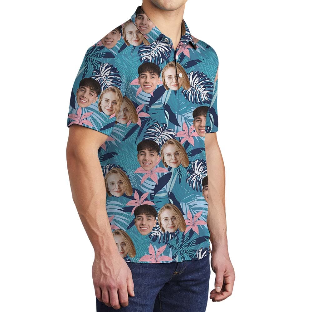 Custom 2 Faces Blue Men’s Polo Shirt2