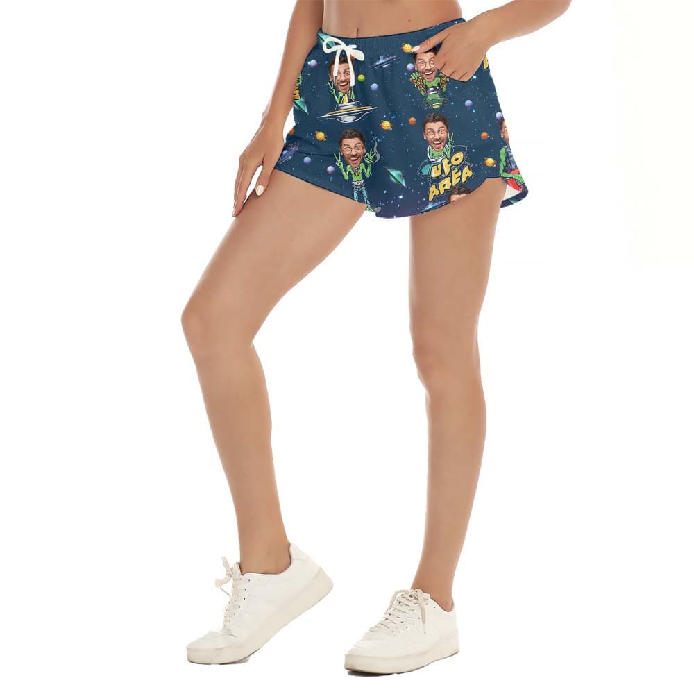 Custom Face UFO Alien Women Shorts3