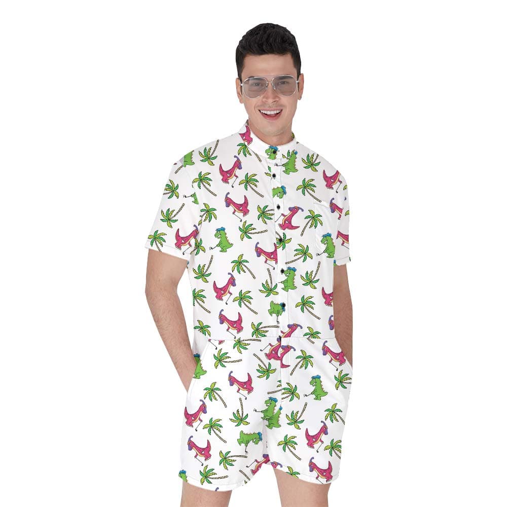 Summer Dinosaur Golf Hawaiian Men's Romper