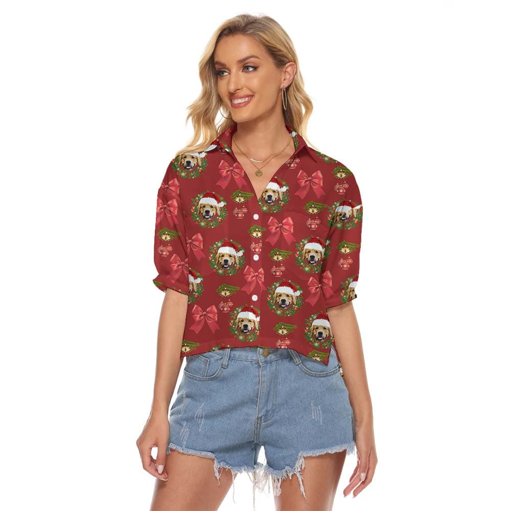 Xmas Custom Women's Cropped Shirt With Dog Face