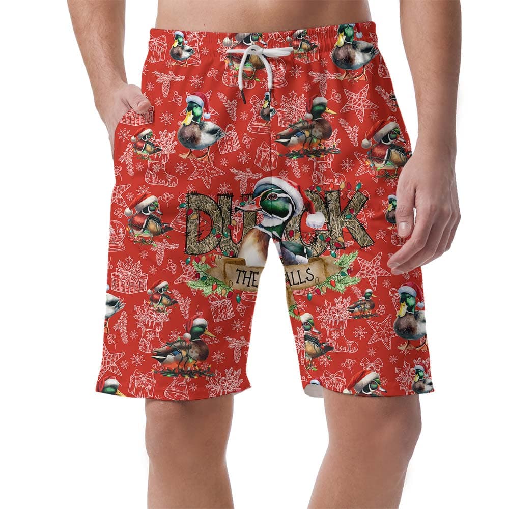 Hawaiian Men's Shorts With Christmas Duck Pattern