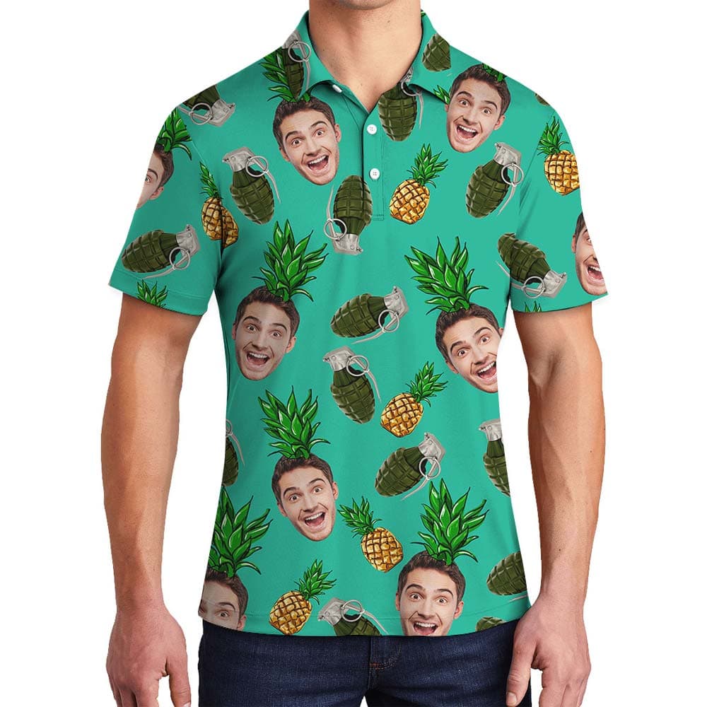 Hawaiian Tropical Personalized Pineapples Face Custom Polo Men
