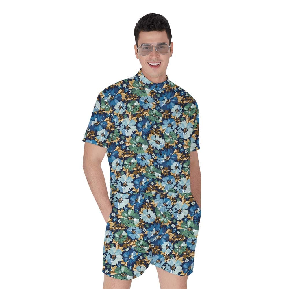 Tropical Summer Flower Hawaiian Romper Men