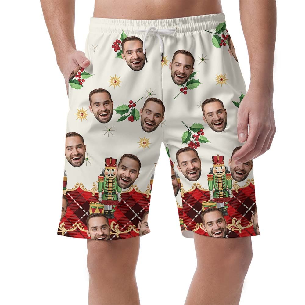 Custom Face Hawaiian Men's Shorts With Nutcracker Pattern