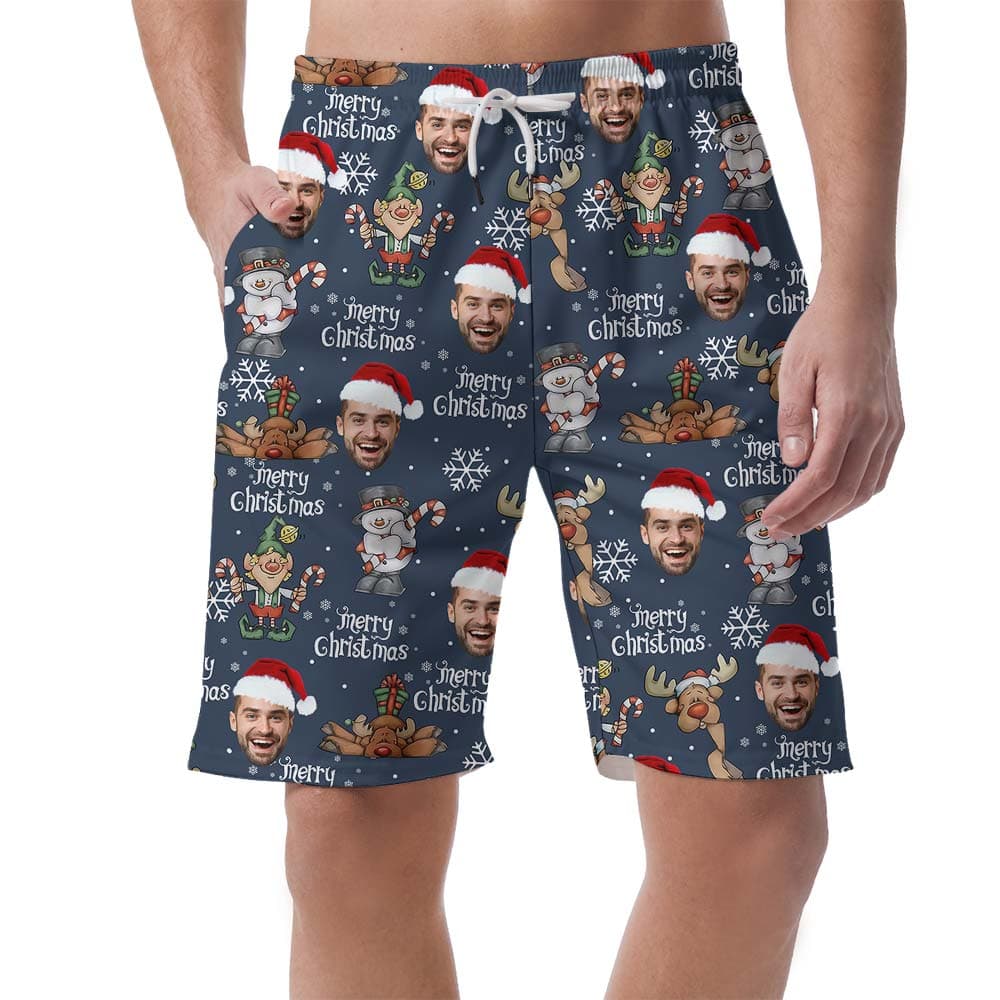 Merry X-mas Reindeer Custom Hawaiian Men's Shorts