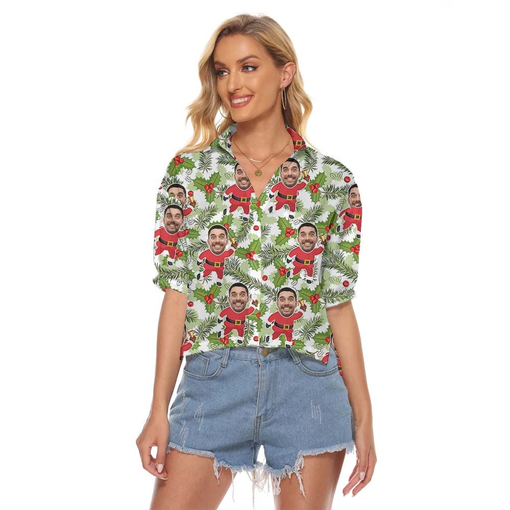 Xmas Santa Custom Women's Cropped Shirt