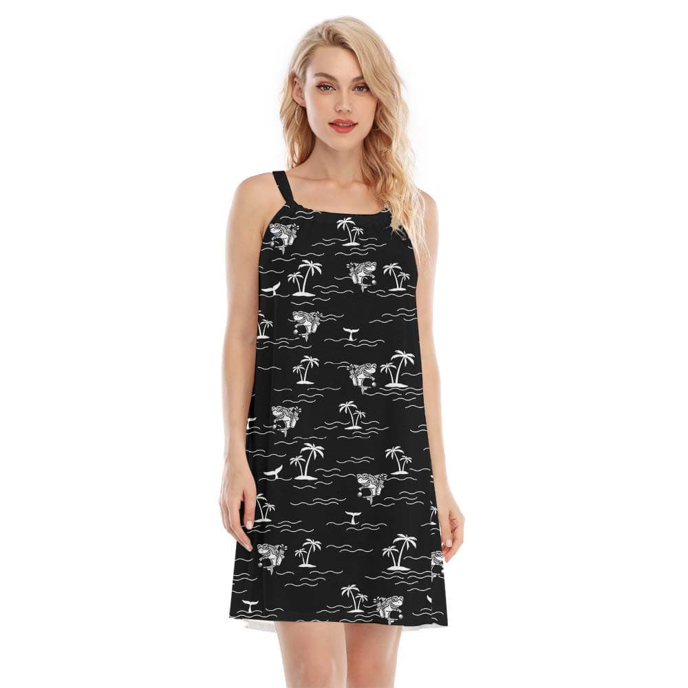 Shark Vacation Aloha Cami Dress Black
