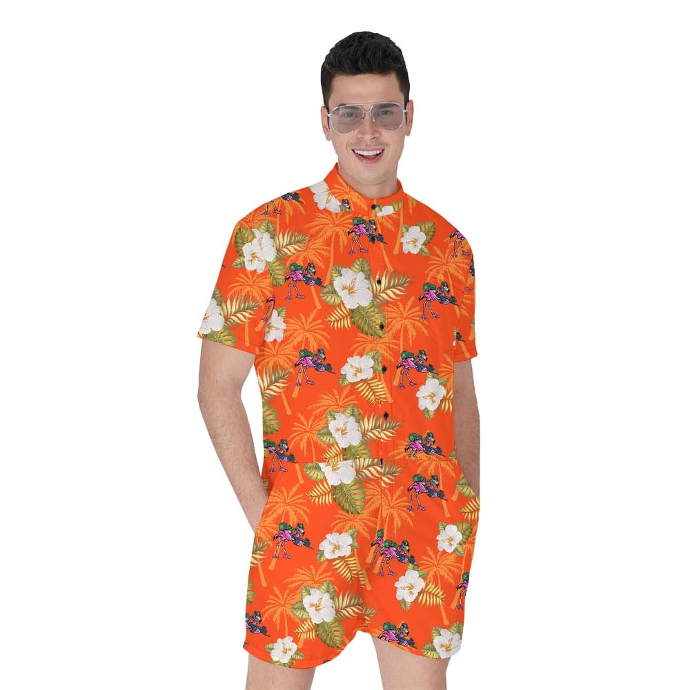 Gun Flamingo Summer Hawaiian Romper Men