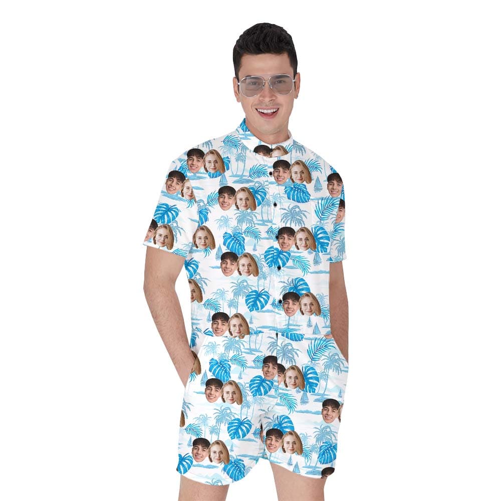 Custom Face Men's Romper Blue1