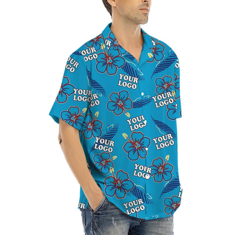 Custom Logo Blue Men's Hula Shirt