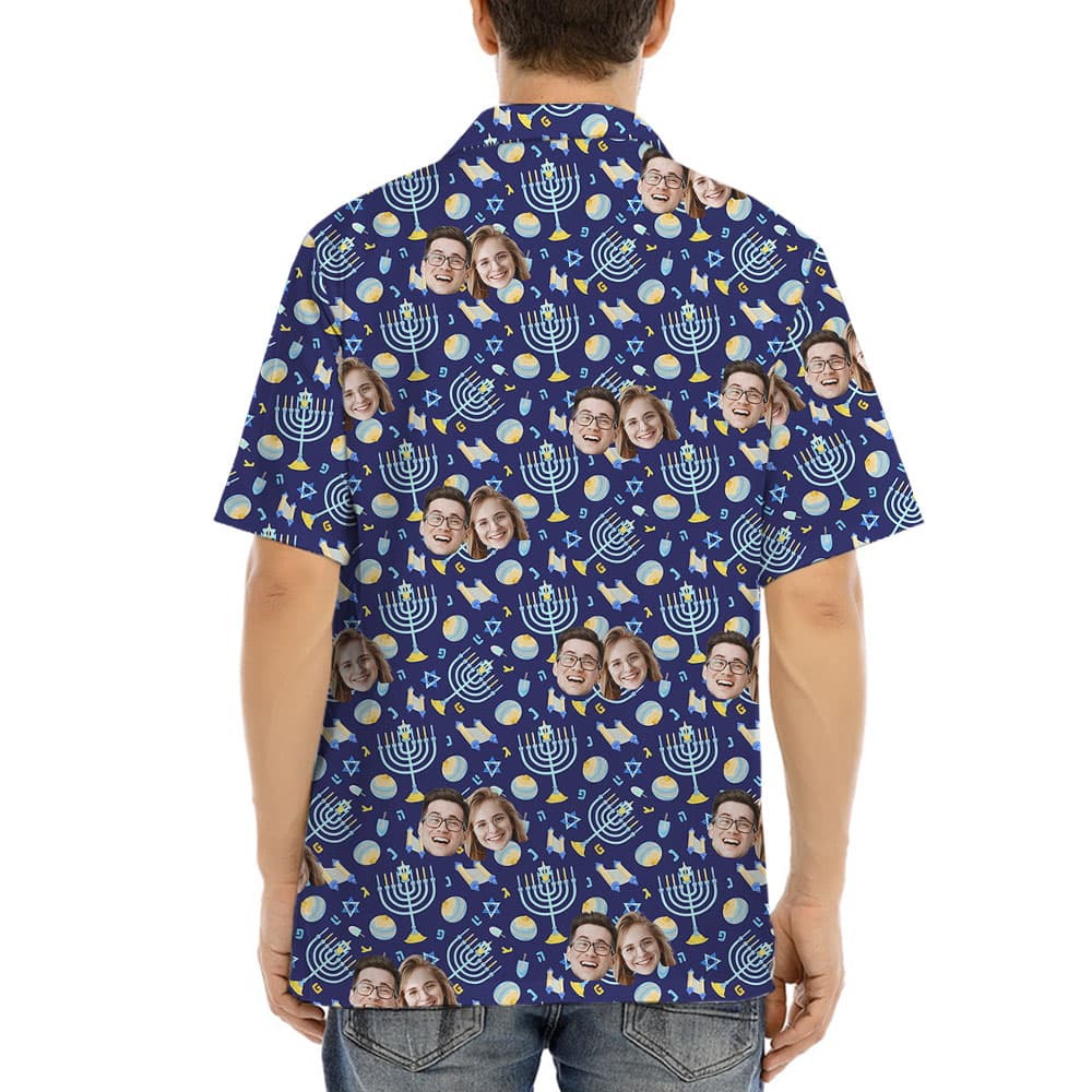 Custom Face Menorah Button Shirt3