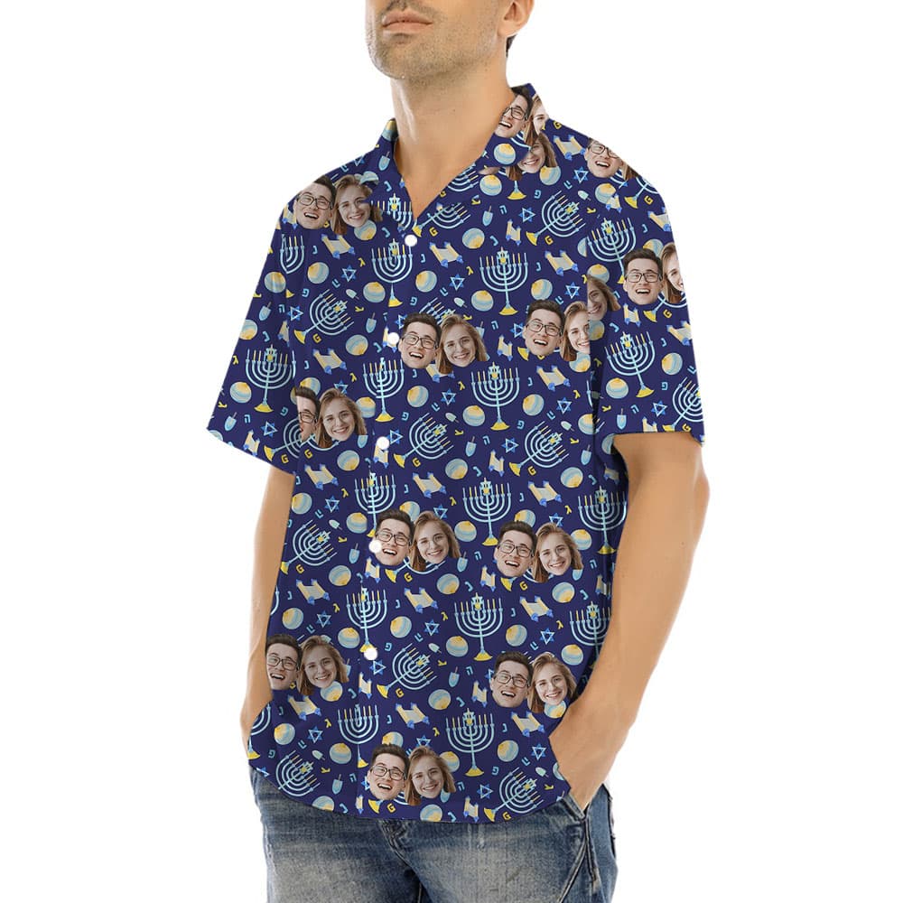 Custom Face Menorah Button Shirt4