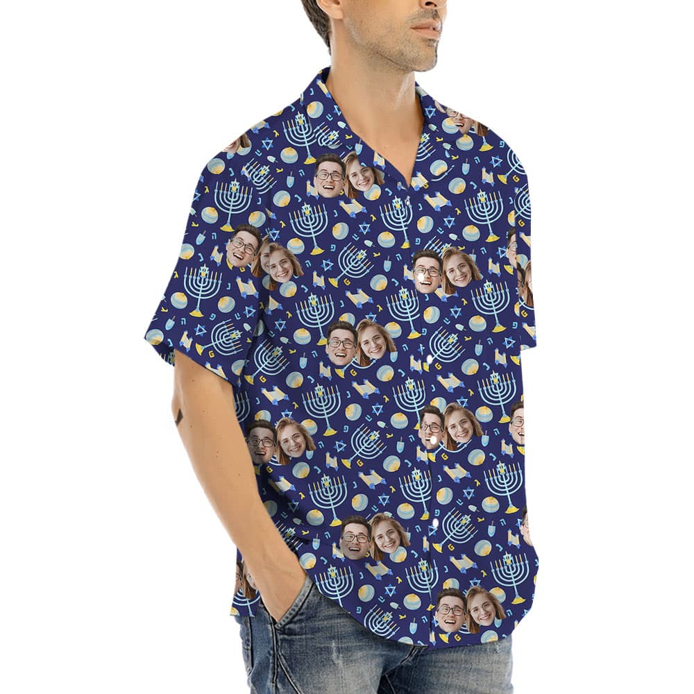 Custom Face Menorah Button Shirt5