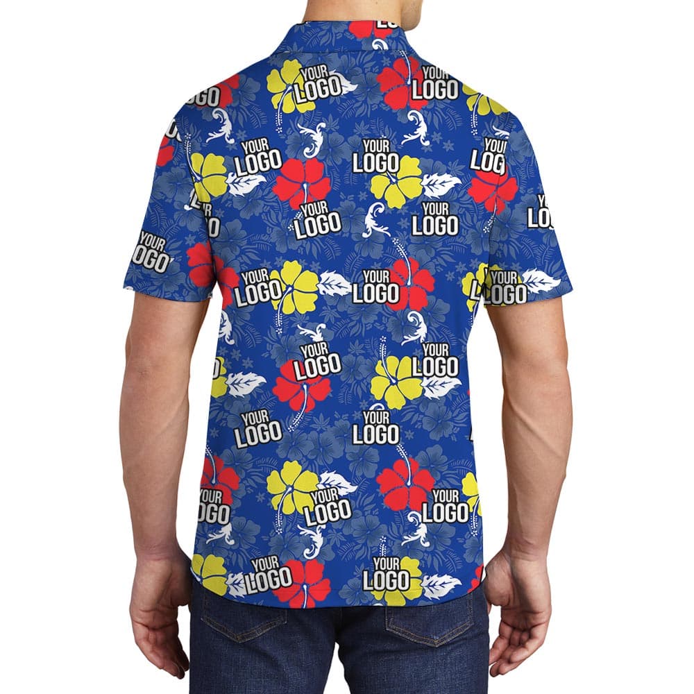 Blue Hawaiian Golf Shirt With Logo back view