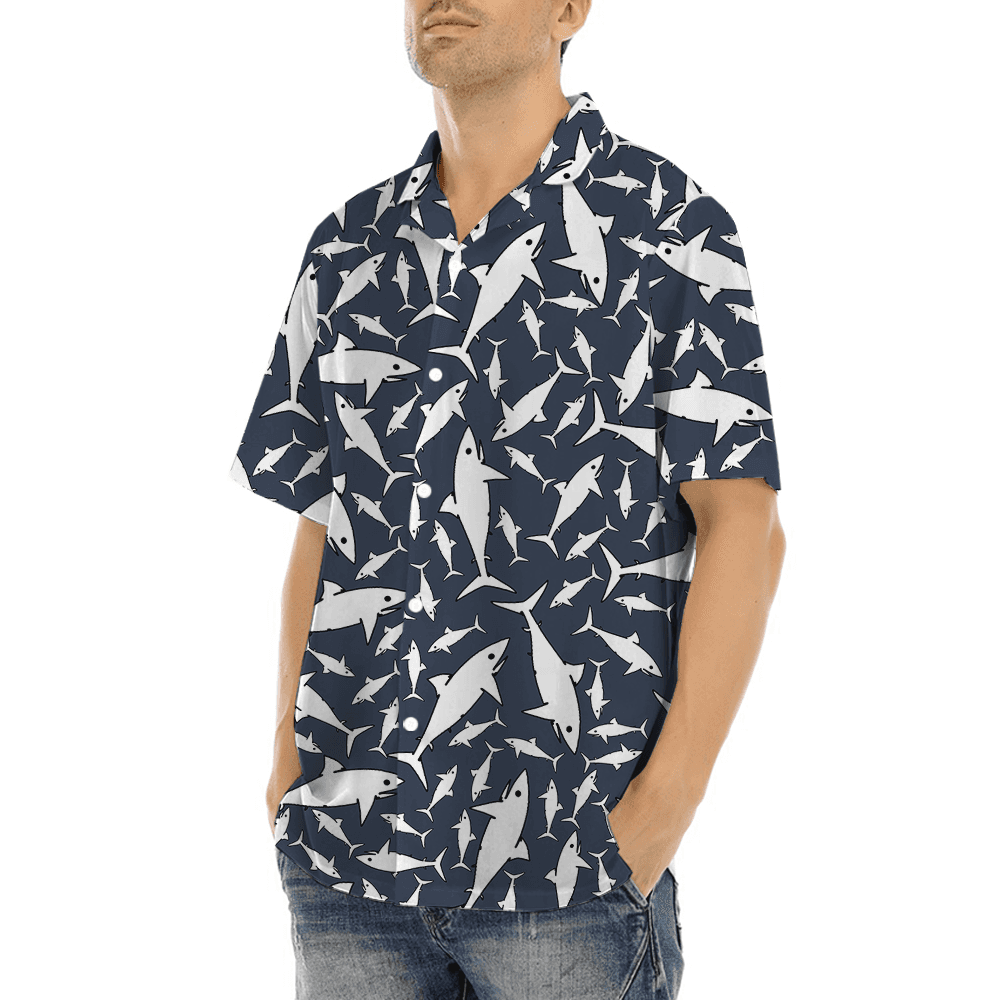 Classic Shark Navy Aloha Shirt (5)
