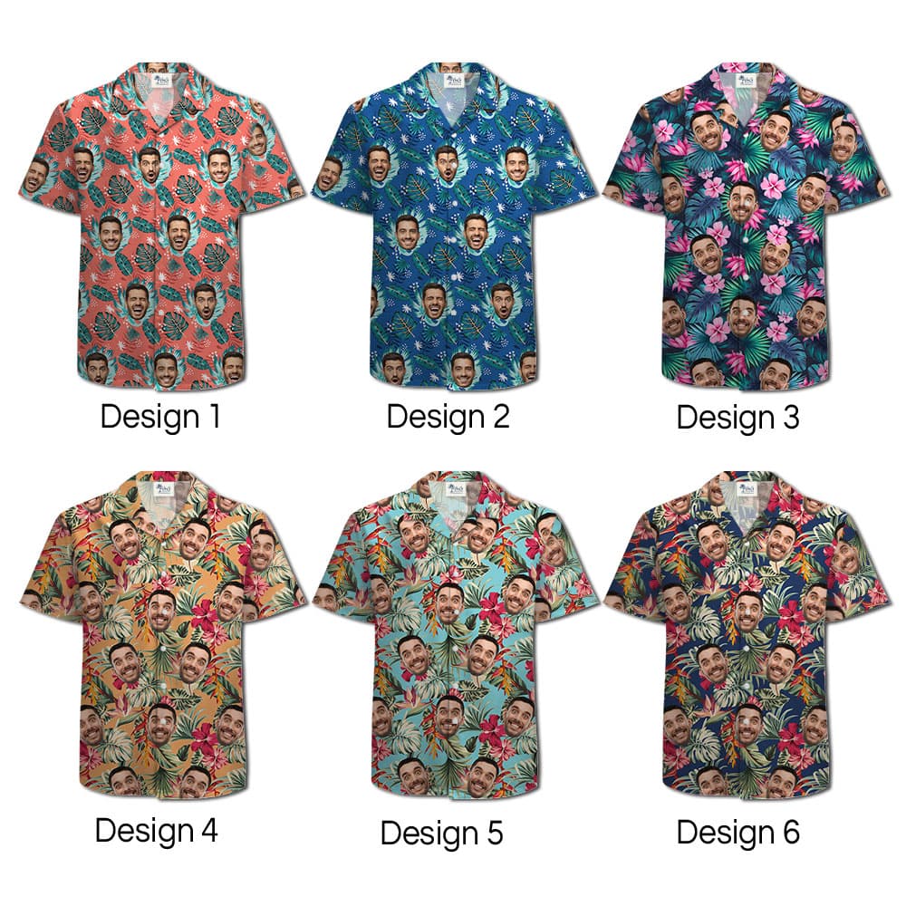 Custom Aloha Shirt With 5 Faces can be put any photos on the tropical print