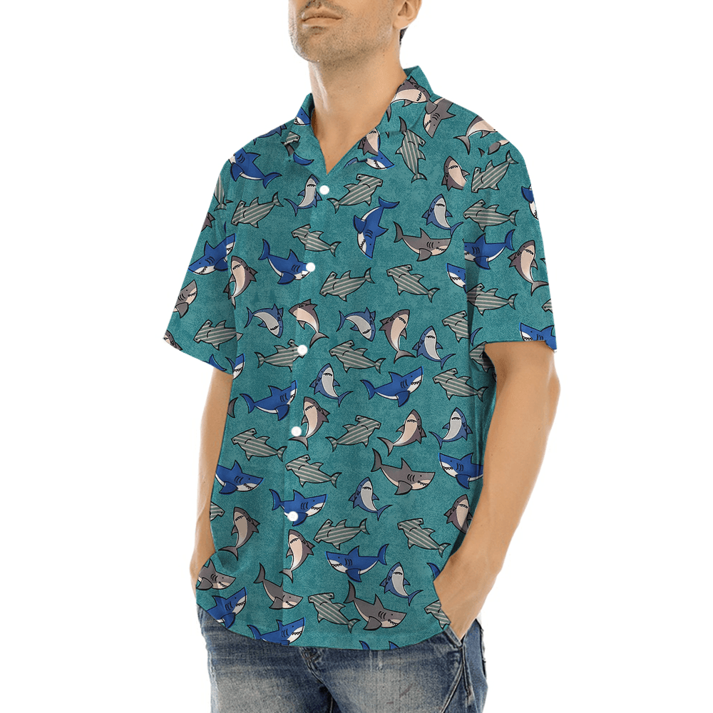 Cute Shark Blue Hawaiian Shirt (5)