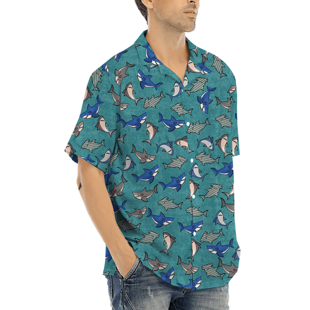Cute Shark Blue Hawaiian Shirt (6)