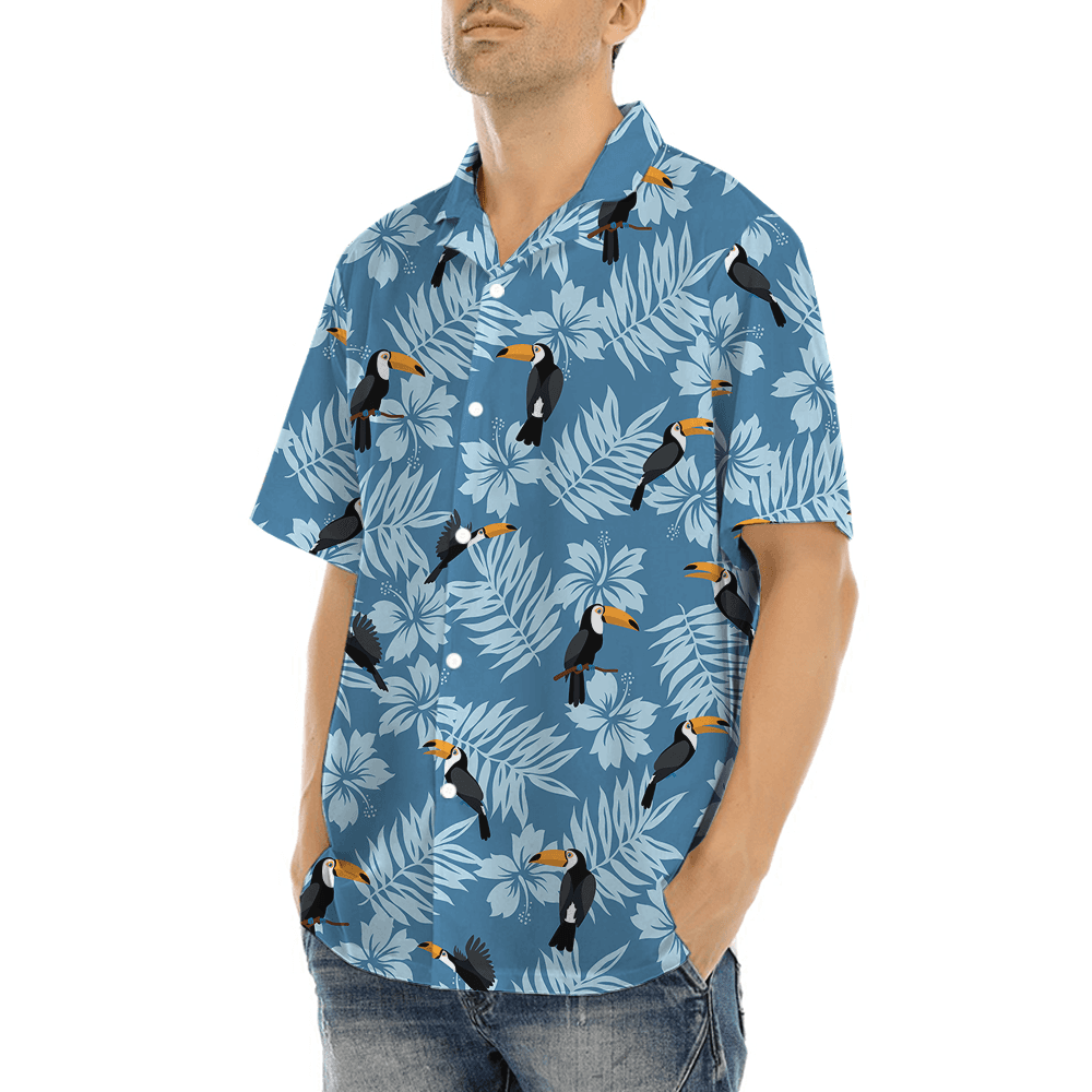 Toucan Floral Blue Hawaiian Shirt (3)