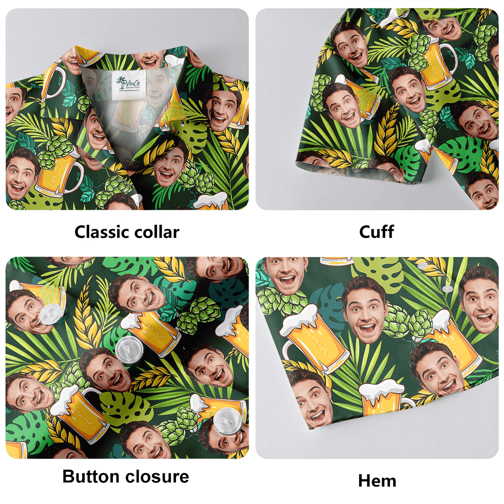 Custom Face Beer Green Aloha Shirt