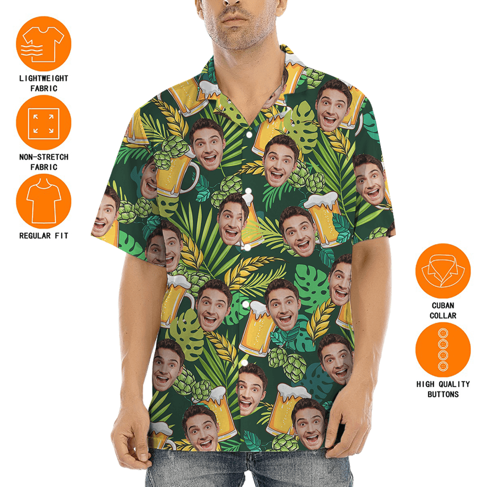 Custom Face Beer Green Aloha Shirt