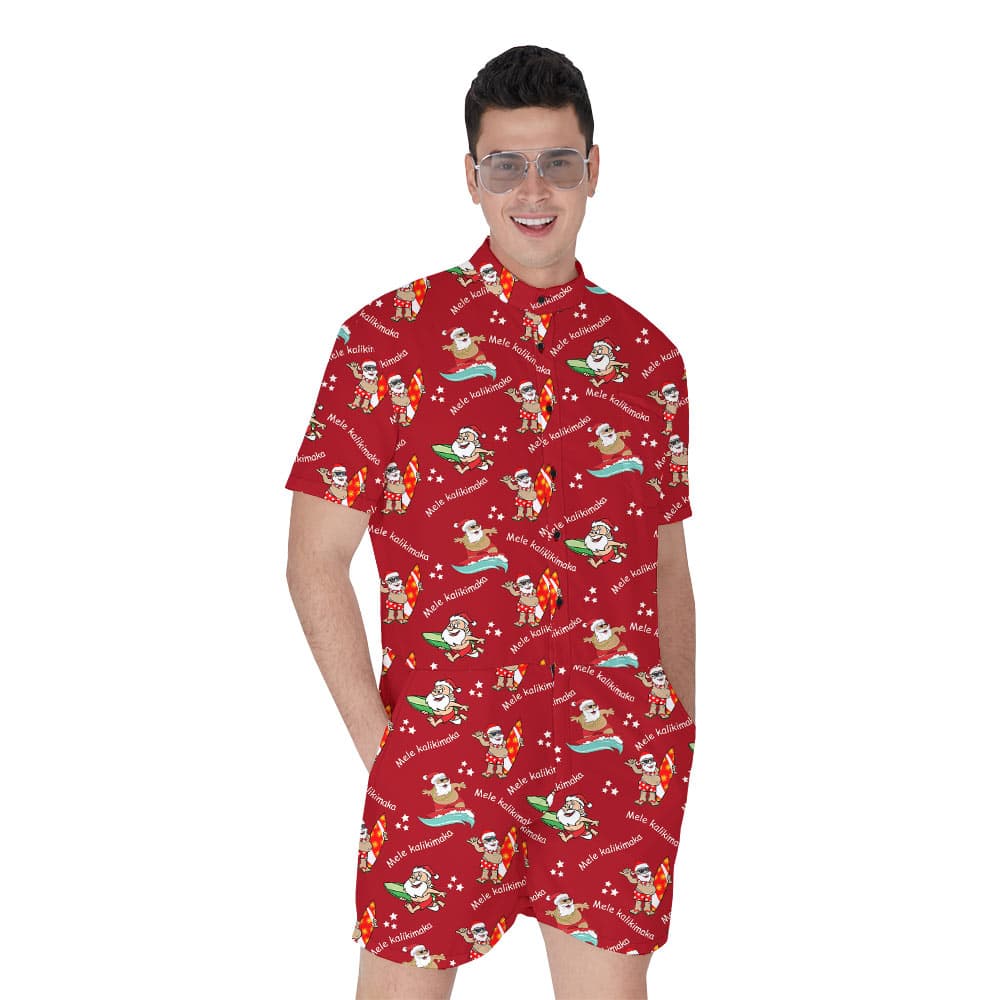 Cute Surfing Santa Red Romper