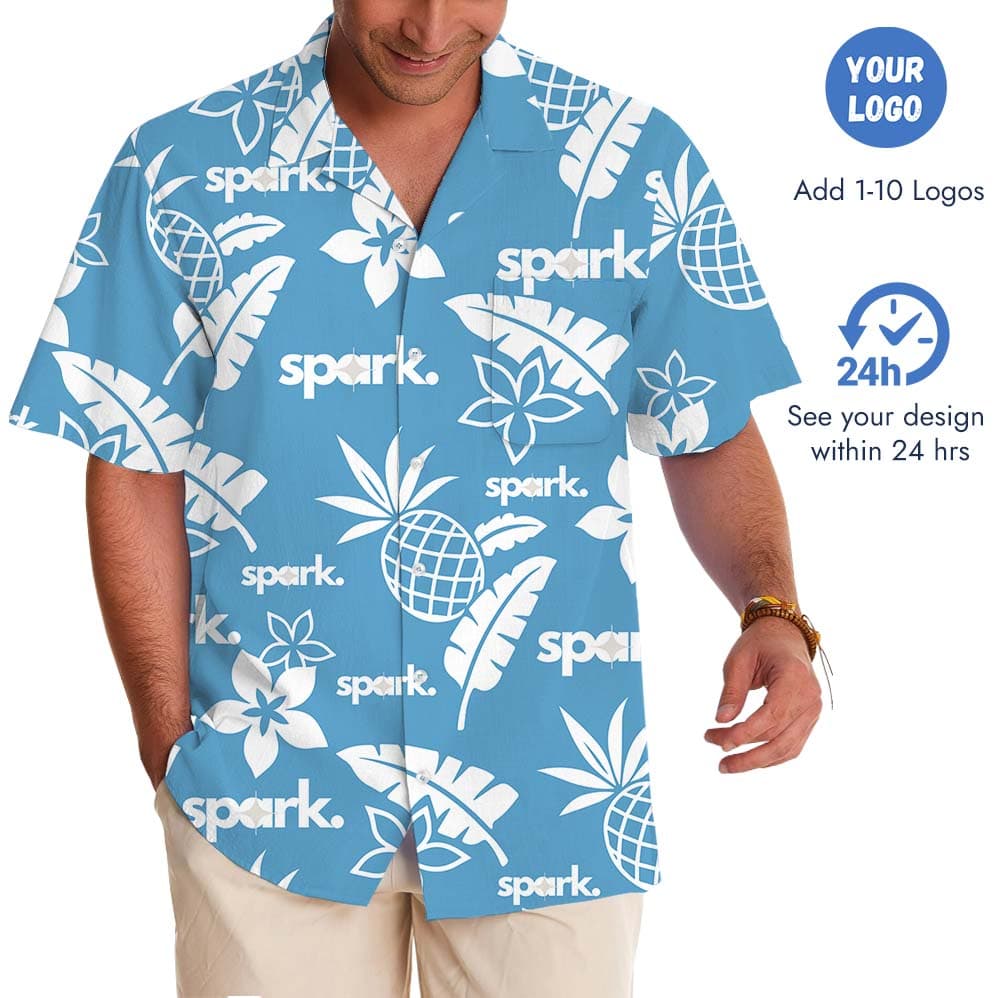 Blue Aloha Shirt With Custom Logo2