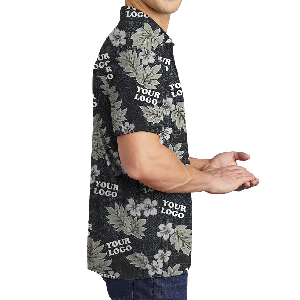 Custom Logo Floral Black Polo Shirt2