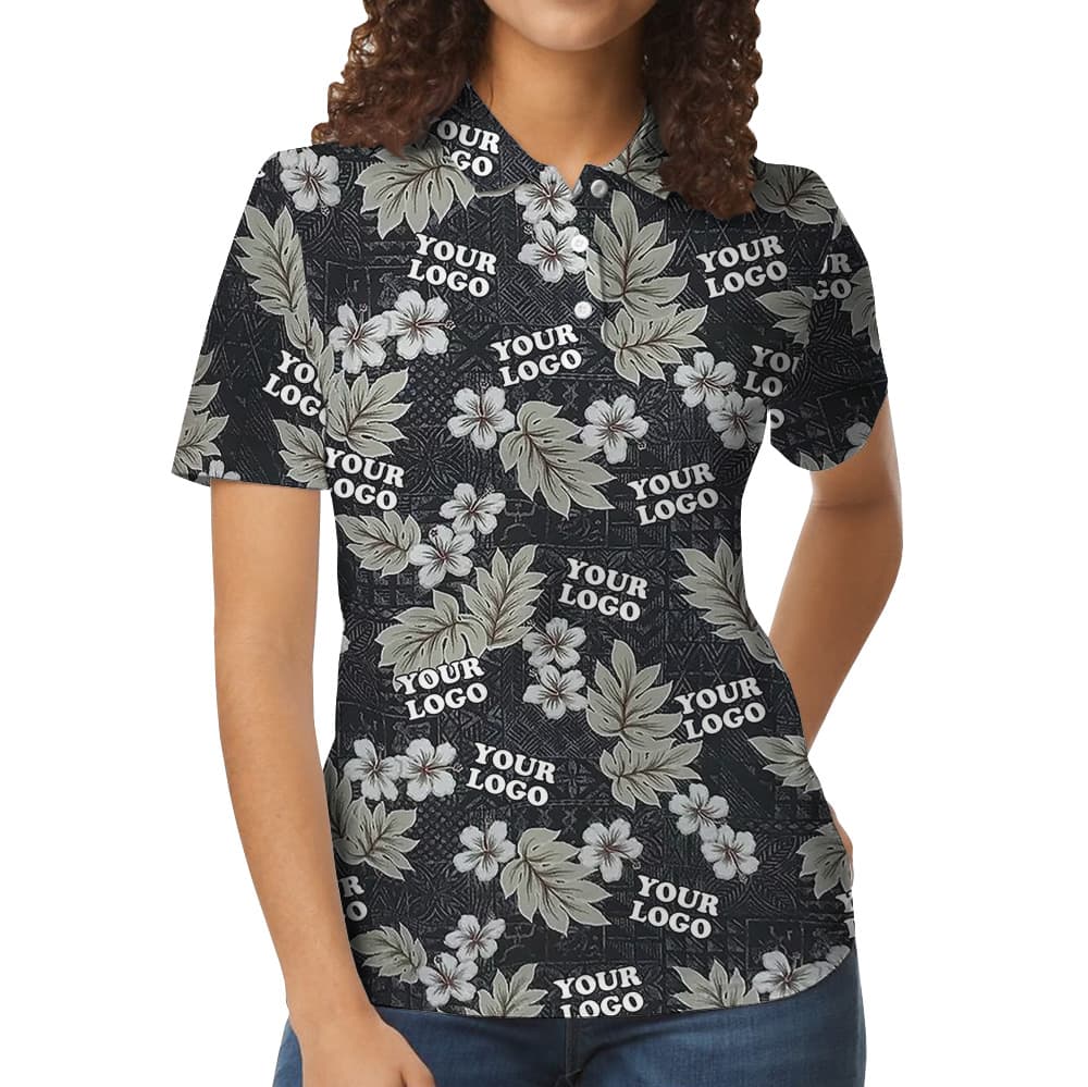 Custom Logo Floral Black Polo Shirt