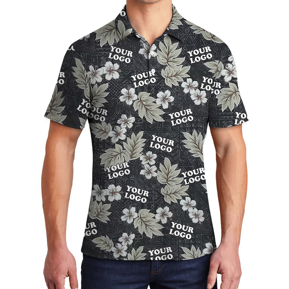 Custom Logo Floral Black Polo Shirt4