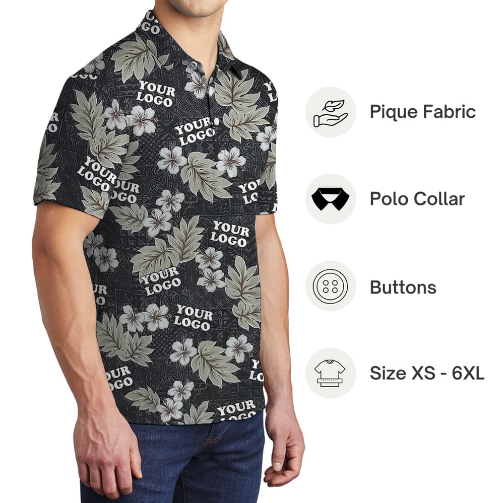 Custom Logo Floral Black Polo Shirt