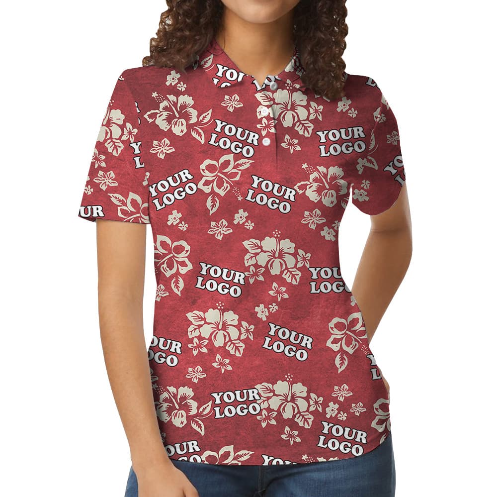 Custom Logo Hibiscus Red Polo Shirt