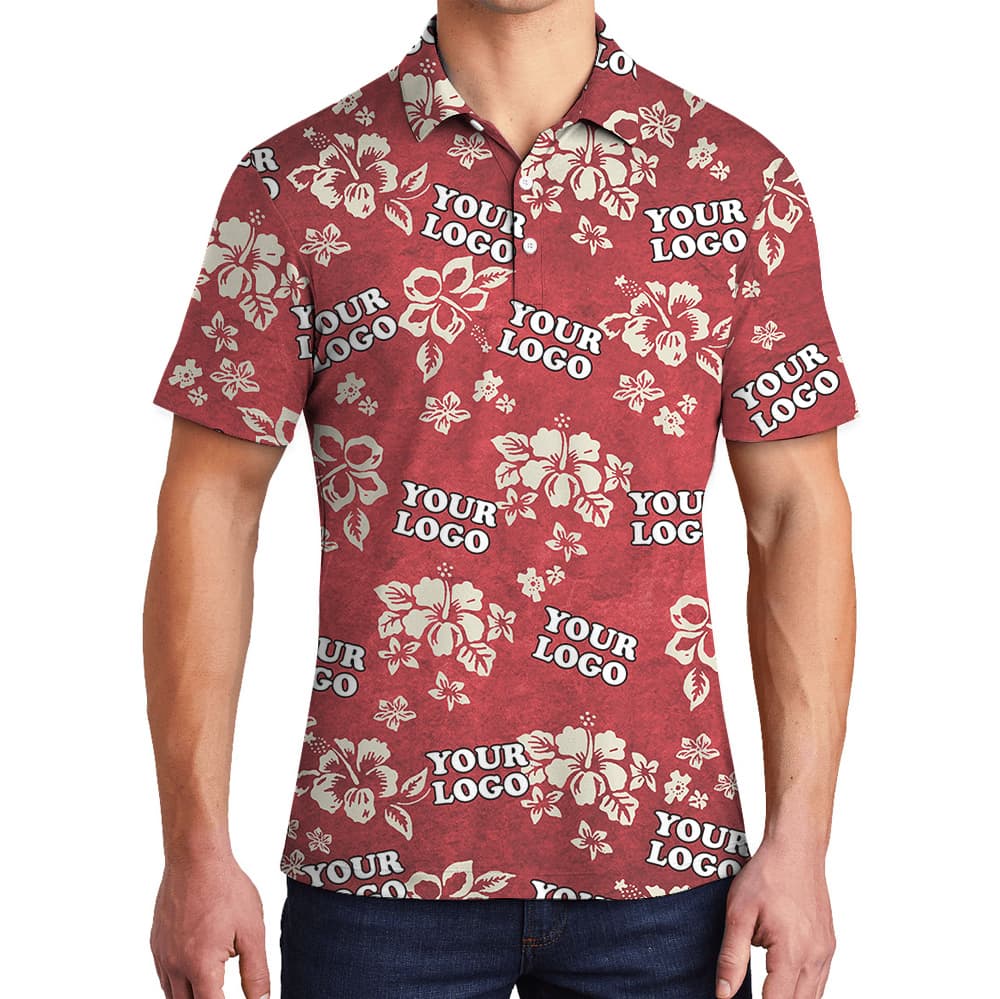 Custom Logo Hibiscus Red Polo Shirt4