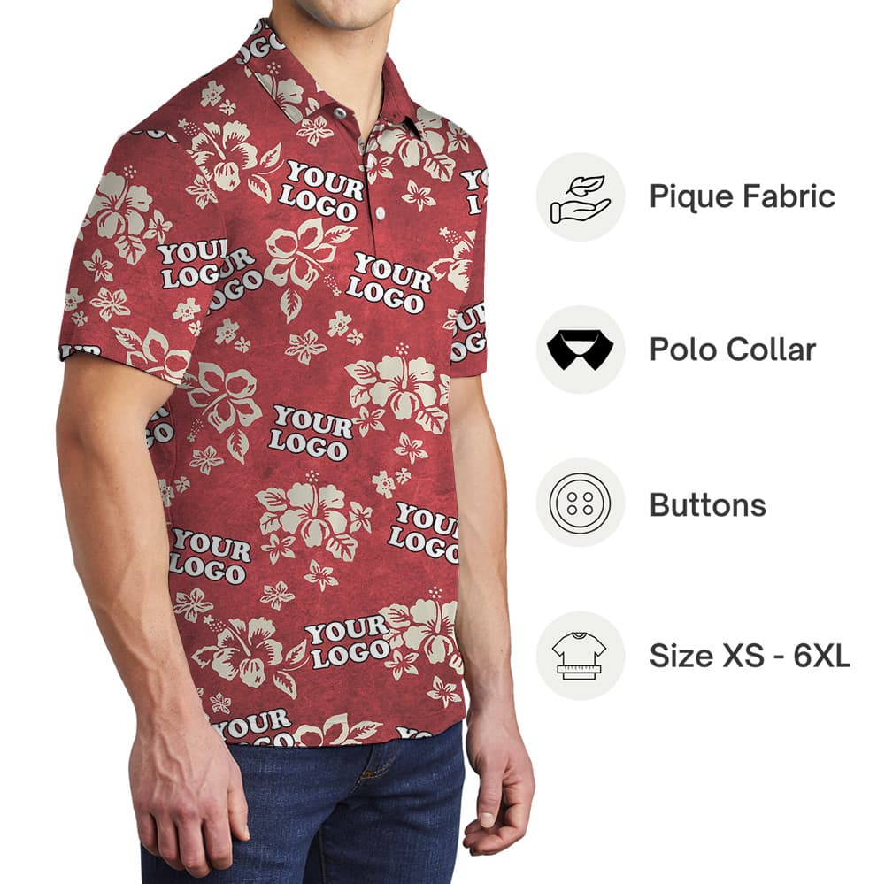 Custom Logo Hibiscus Red Polo Shirt